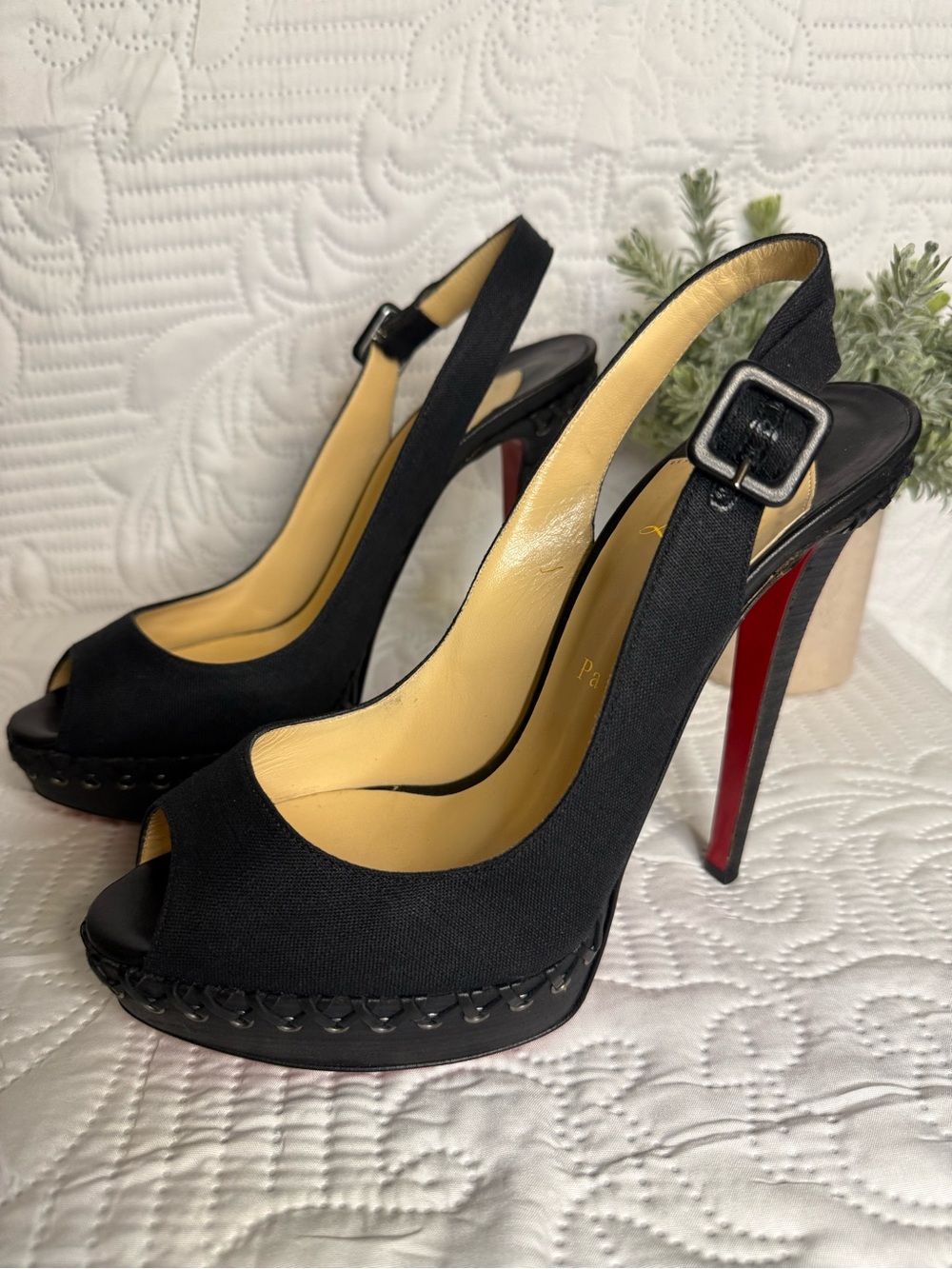 Christian Louboutin Indiana Sling 140 Black Platform Heels Size 39 - Picture 4 of 16